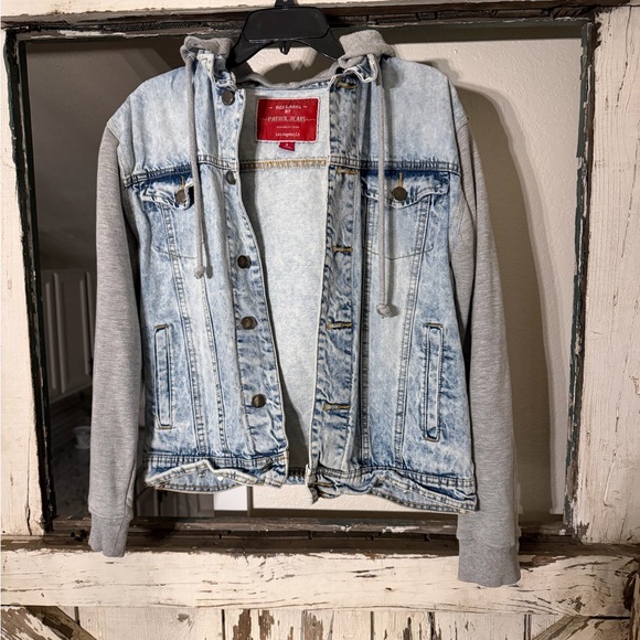 Jackets & Blazers - Red Label By Patrol Jeans Size Small Wash Denim Jacket Gray Hood & Sleeves Y2K